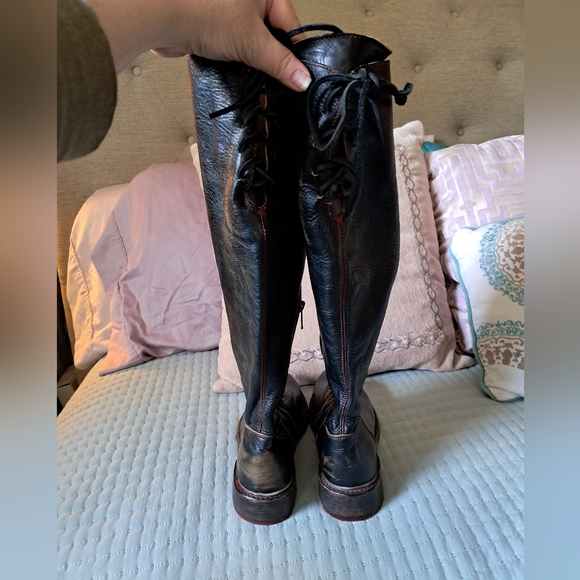 Bed Stu Manchester Distressed Leather Upper High Boots with Lace Accents - Picture 9 of 15